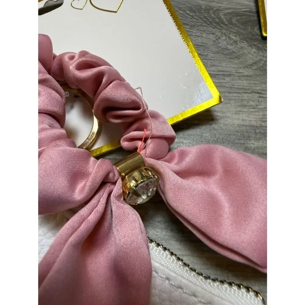 Bride Tribe White Pouch Pink Script and Pink Blue Scrunchie Keyring Set Bundle